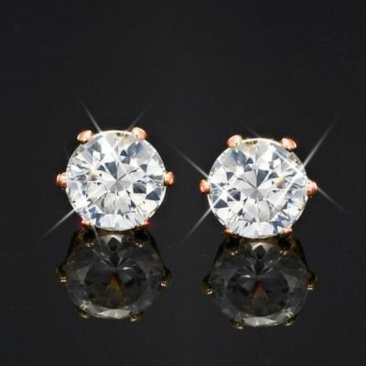 18ct Heavy Rose Gold Plated & Simulated Diamond Stud Earring - USA Made
