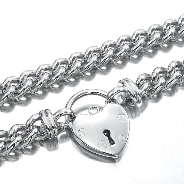 925 Sterling Silver Plated 8mm Euro Chain Necklace with a Small Plain Heart Locket - USA Made