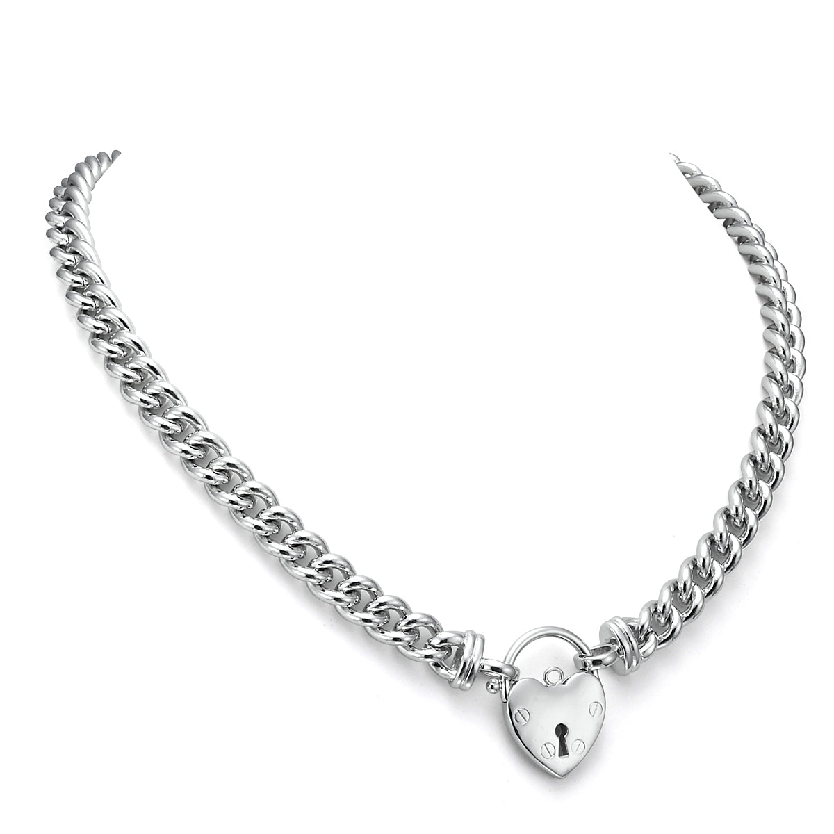 925 Sterling Silver Plated 8mm Euro Chain Necklace with a Small Plain Heart Locket - USA Made