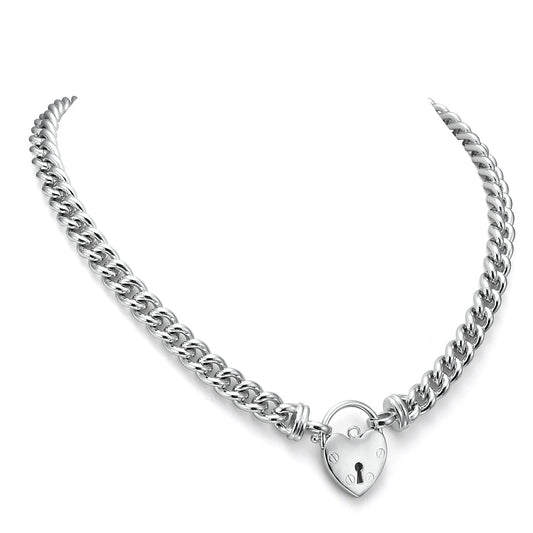 925 Sterling Silver Plated 8mm Euro Chain Necklace with a Small Plain Heart Locket - USA Made
